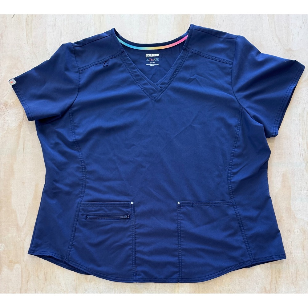 Scrubstar Ultimate Indigo Blue V-Neck‎ Scrub Top 3XL Nurse Medicial Plus Size